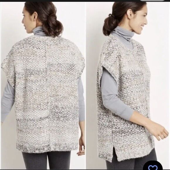 J Jill Pure Womens Size XS/S Poncho Tunic Sweater Chunky Knit Beige Melange - Picture 2 of 10